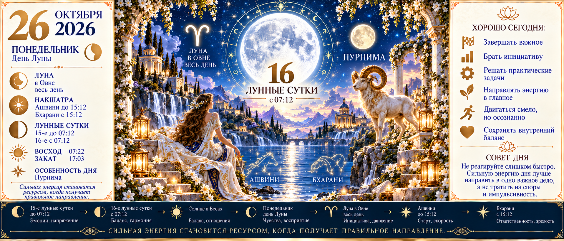 Ведический астрологический прогноз на 26 октября 2026 года: какая Луна сегодня и что советует ведическая астрология