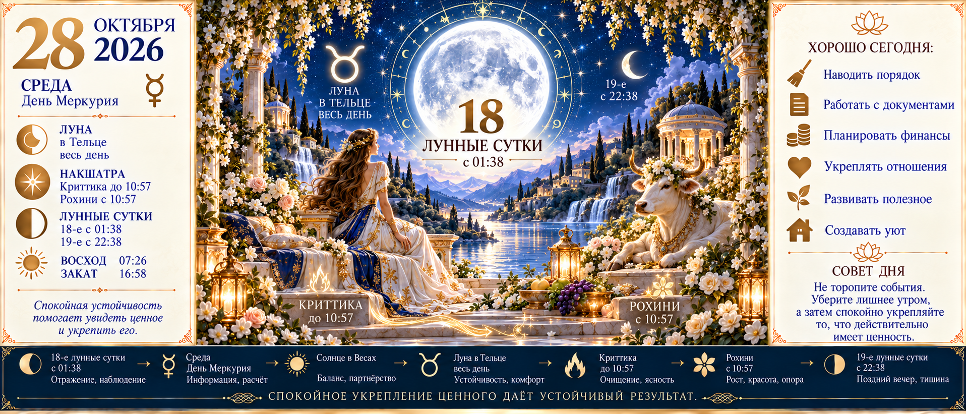 Ведический астрологический прогноз на 28 октября 2026 года: какая Луна сегодня и что советует ведическая астрология